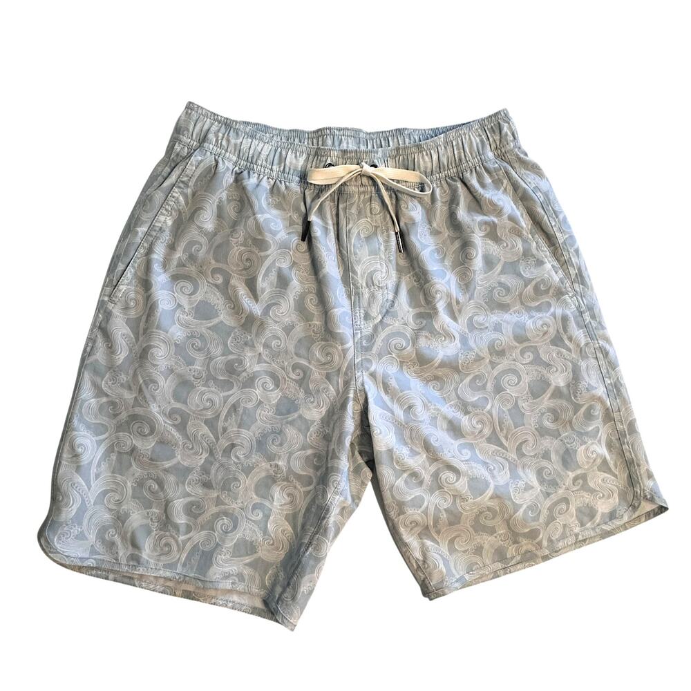 Fair Harbor Mens Swim Trunks Size Medium Blue Tidal Wave Print Board Shorts